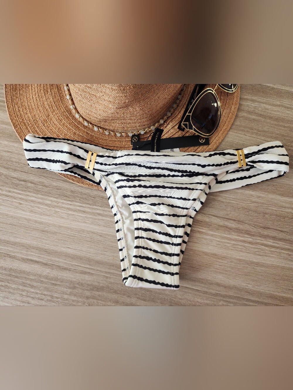 NWT ViX Paula Hermanny Zerba Bia Rube Sttiped Bikini Gold Hardware XS